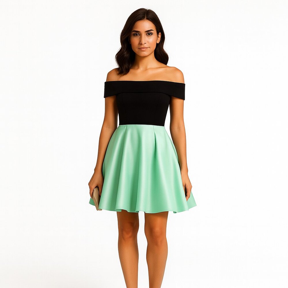 Betsy Adam Off-The-Shoulder Fit Flare D BlackAqua